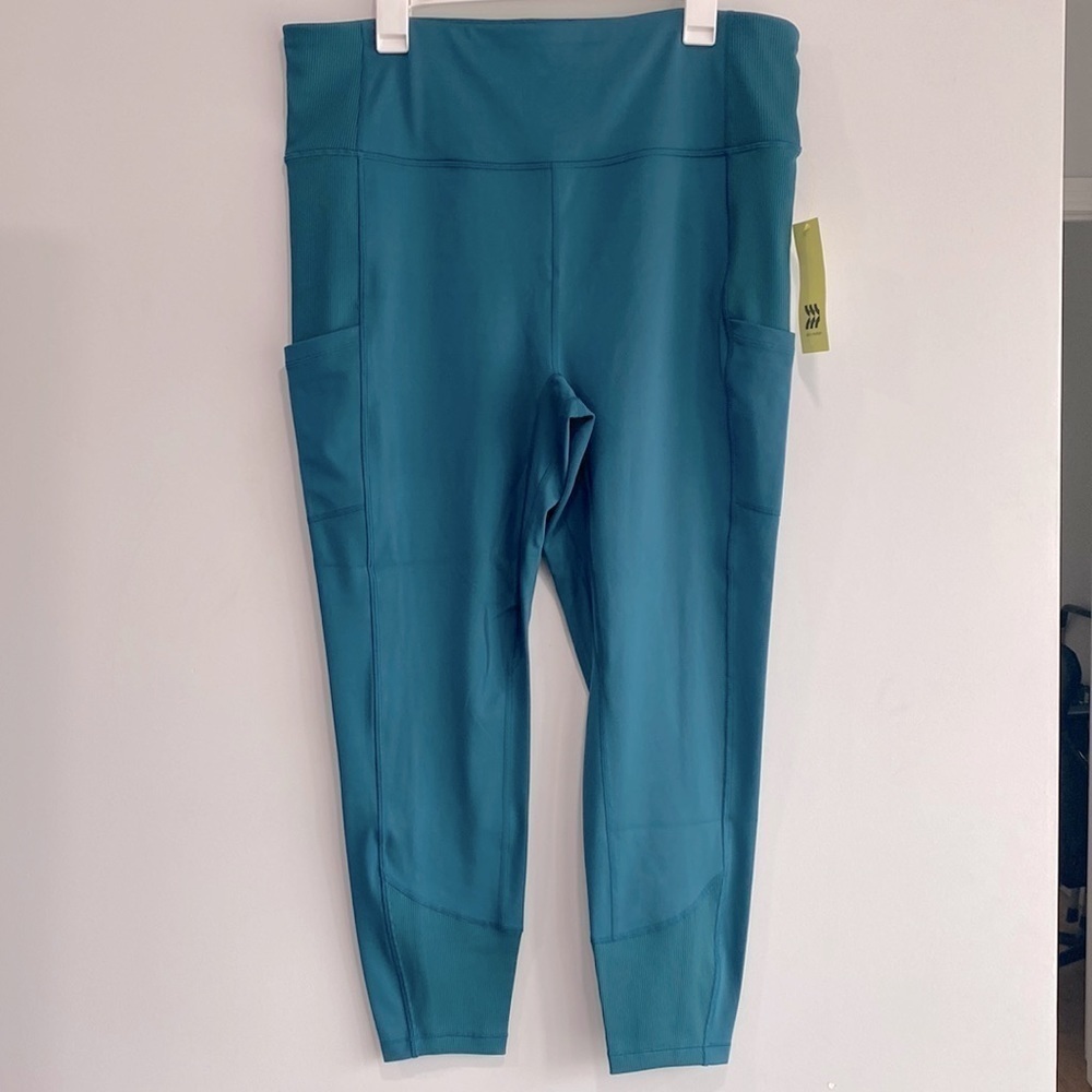 Women's Flex Ribbed Curvy Fit High-Rise Leggings - All in Motion™ Blue Size 1X